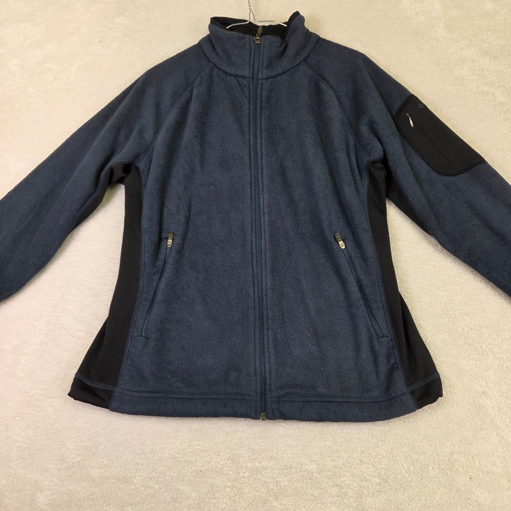 Columbia Womens Full Zip Fleece Jacket Navy Blue Black Mock Neck Utility Pocket